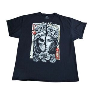 DXM‎ Men's 2XL Black Queen of Hearts Skull Graphic T-Shirt 100% Cotton Honduras
